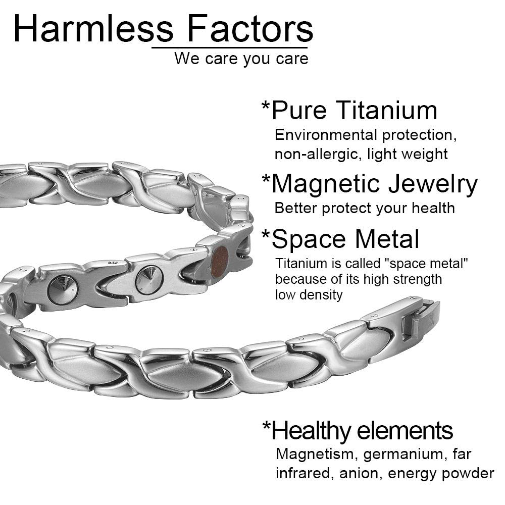 38 Elegant Titanium Magnetic Bracelet for Women Germanium and Magnetic Functions with Free Link Removal Tool Christmas gift (Silver)