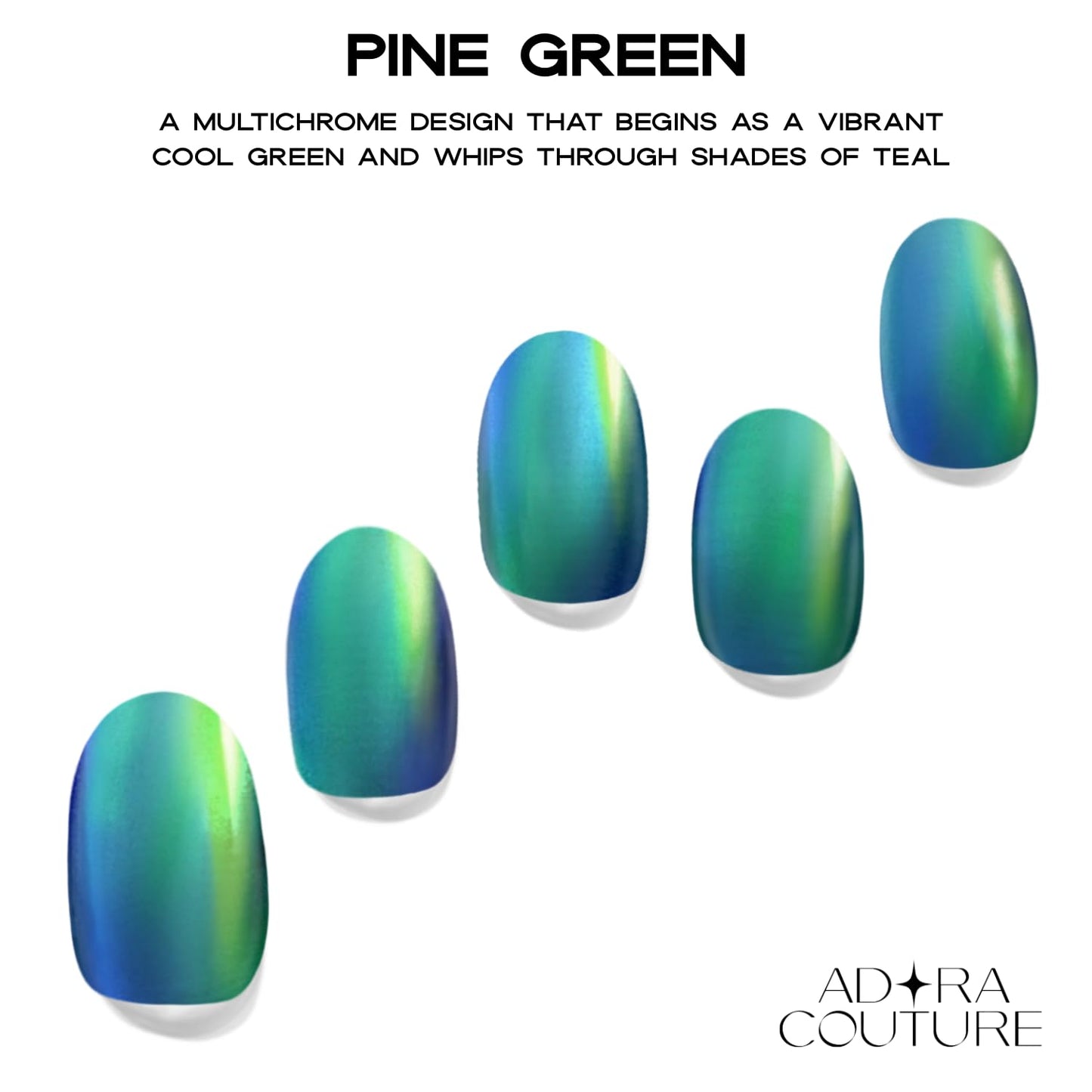Adora Couture Semi-Cured Gel Nail Strips - 30 Salon-Quality Stickers with UV Light Required, Long Lasting, Easy Application & Removal, Includes Prep Pads, Nail File, Wooden Stick (Green Pine)