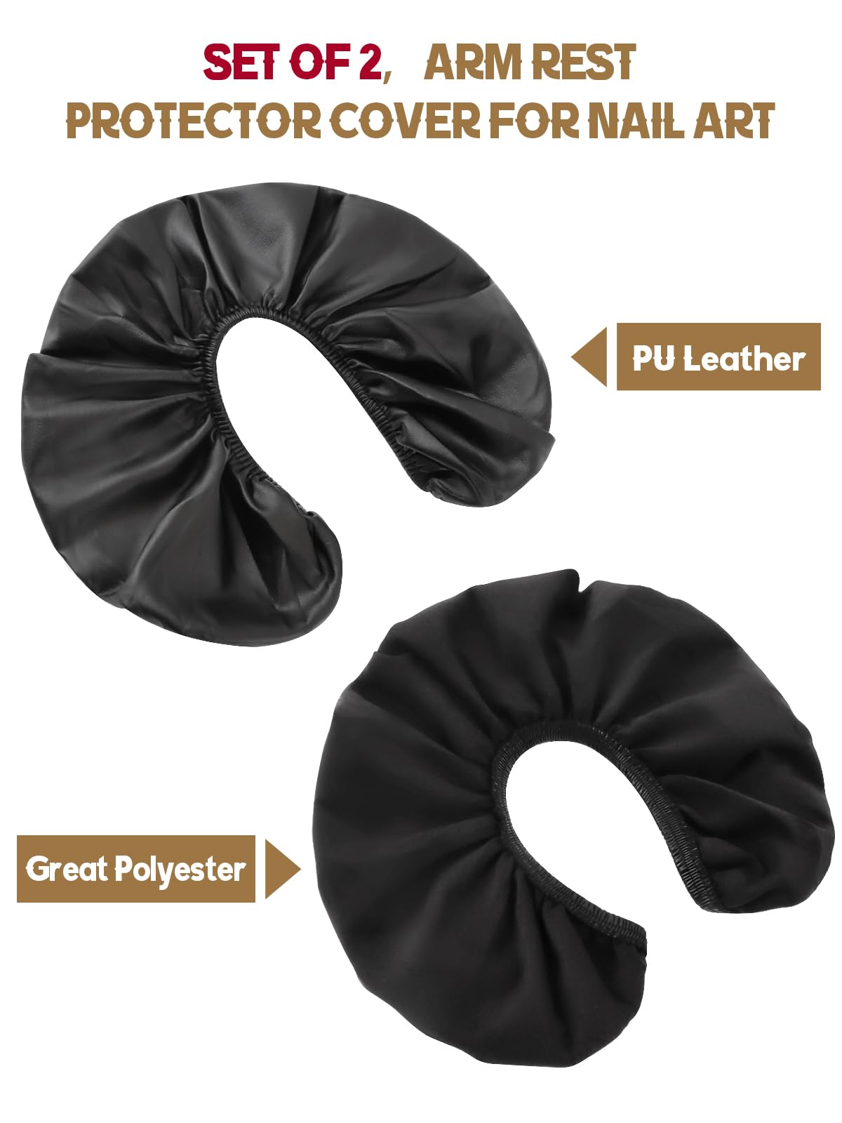 EBANKU Set of 2 Nail Arm Rest Covers for Nails Tech, Black Arm Rest Protector Covers, Premium PU Leather Waterproof, Suitable for U-Shaped Professional Manicure Nail Hand Rest
