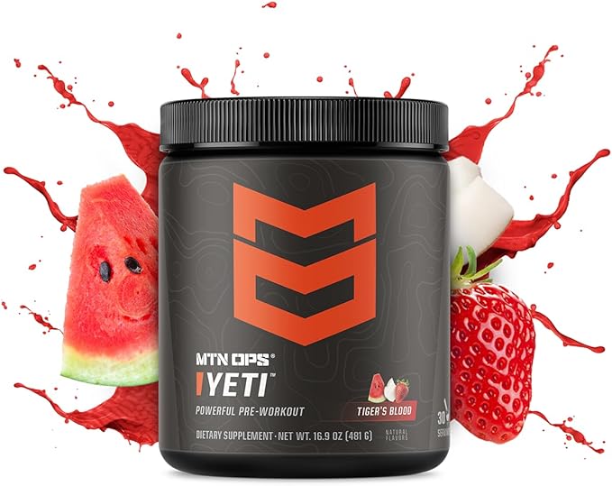MTN OPS Yeti Pre-Workout Powder Energy Drink with Creatine, 200mg Caffeine & BCAAs with Beta Alanine, 30-Serving Tub, Tiger's Blood