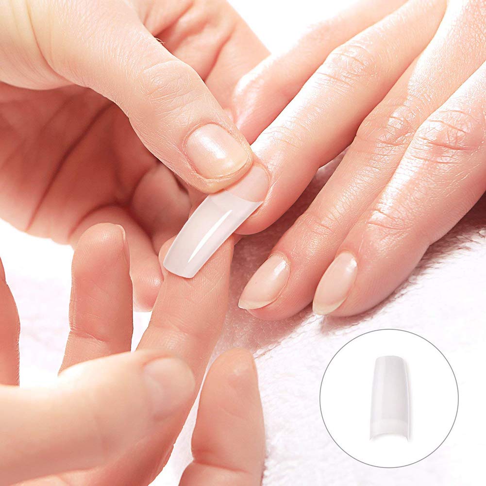 Acrylic Nail Tips 500Pcs Natural & 500Pcs Clear French Artificial False Tip for Manicure Nails Art Salons & Home DIY