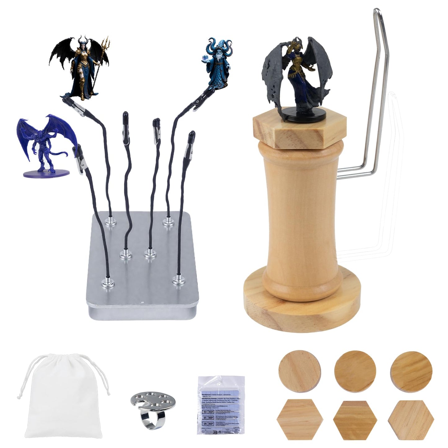 Miniature Painting Handle,Set:1 Panting Handle + 1 Caly + 6 PCS Bendable Alligator Clip Sticks + 1 Metal Box + 1 Carrying Storage,Detailing Panting,DND Miniatures, Scale Model, Fantasy Figuriness