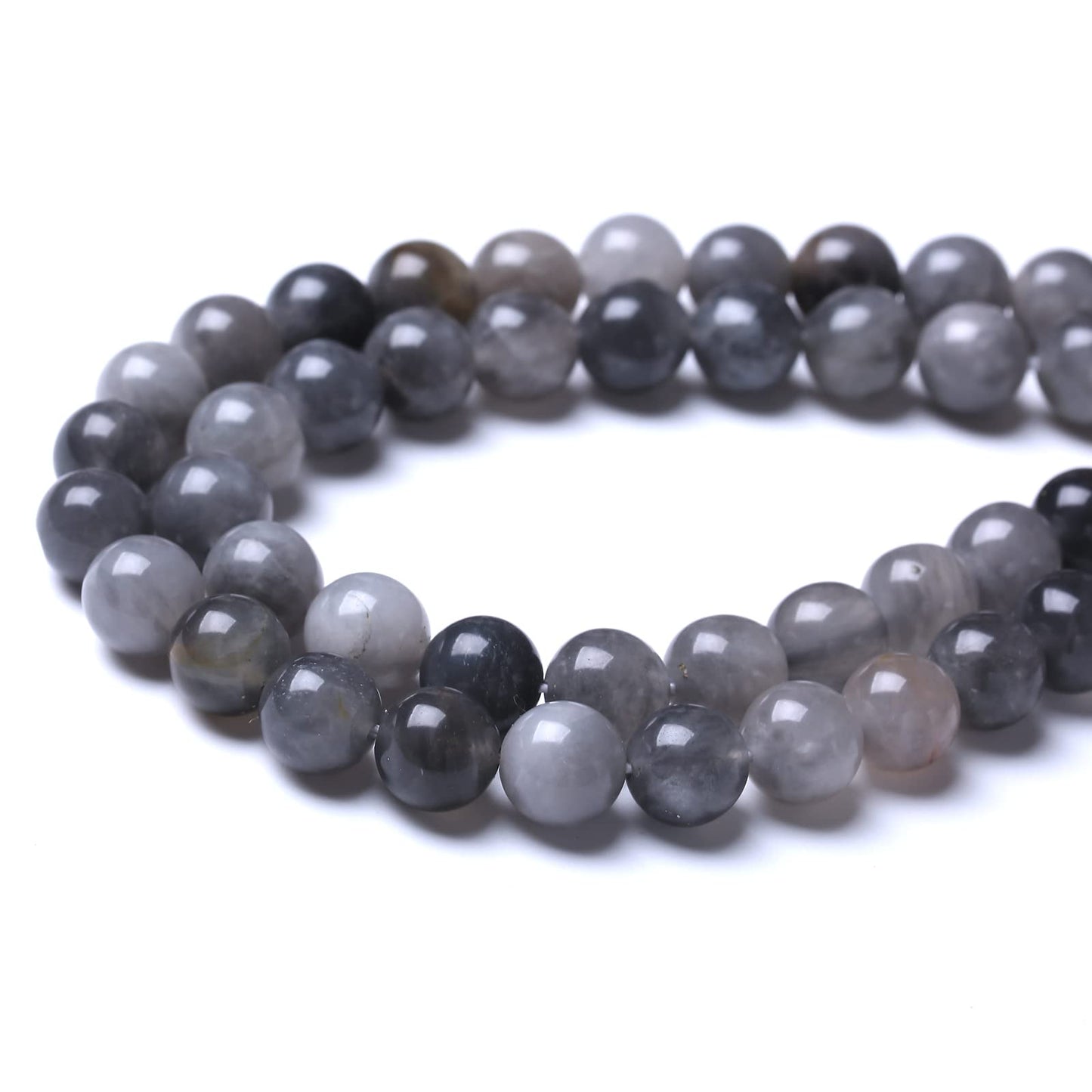 45PCS 8MM Natural Grey Crystal Beads Round Loose Stone Beads for Jewelry Making DIY Energy Stone Healing Power Bracelet 15"