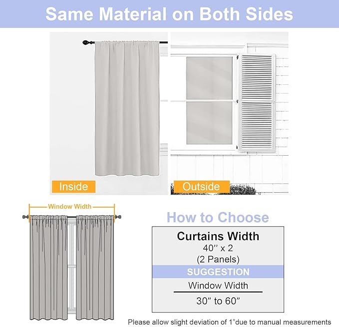 Simplebrand Ava Natural Blackout Curtains for Bedroom, 72 Inch Length, 2 Panels Set, Privacy Thermal Insulated Rod Pocket Window Curtains for Patio, French Door, W40 x L72 Inch