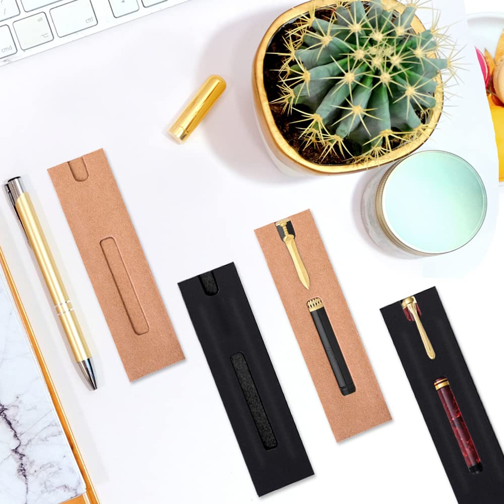 20Pcs Single Pen Sleeve Case Holder, Single Pen Pouch with Window for Display, Single Pen Protector Made of Paper, Pen Packaging Bag (Brown)