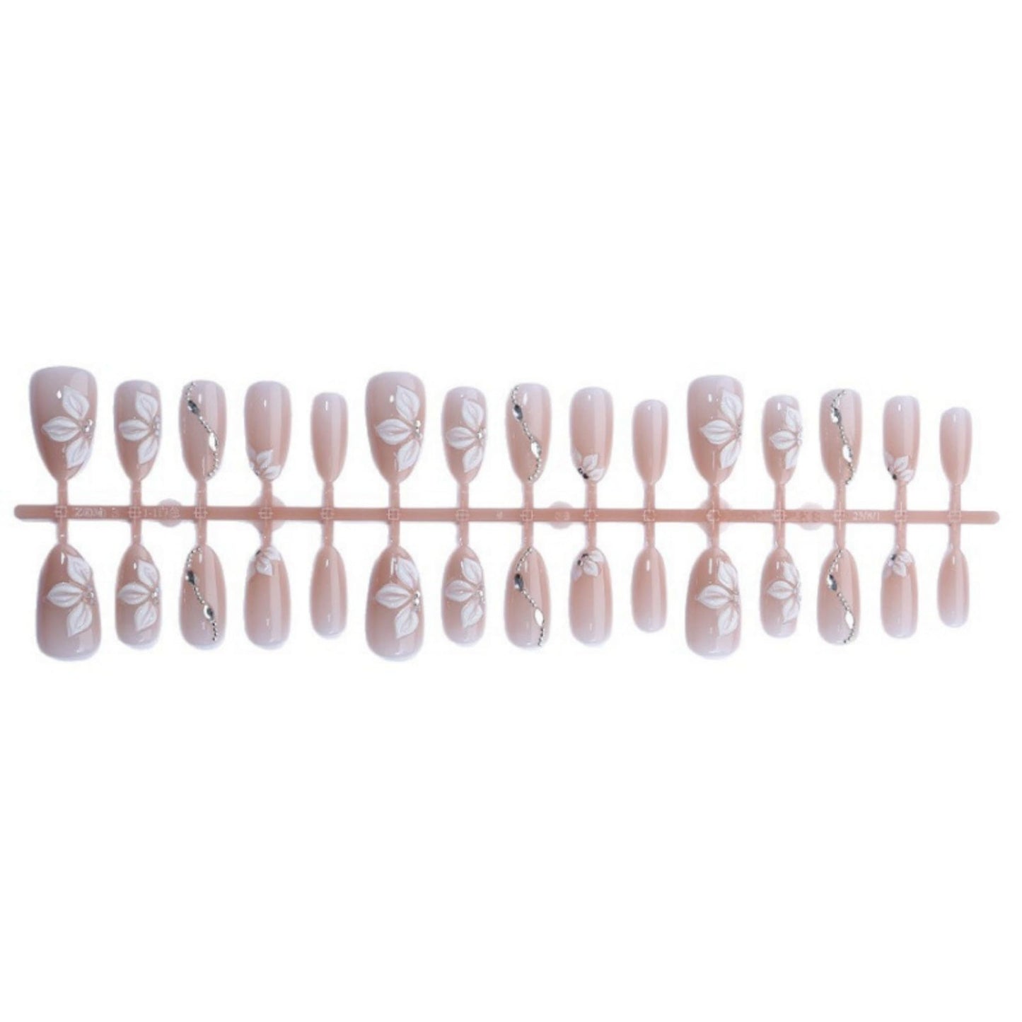Almond Press on Nails Medium Fake Nails Nude Artificial Nail White Flowers Handmade Stick on Nail for Women 24pcs