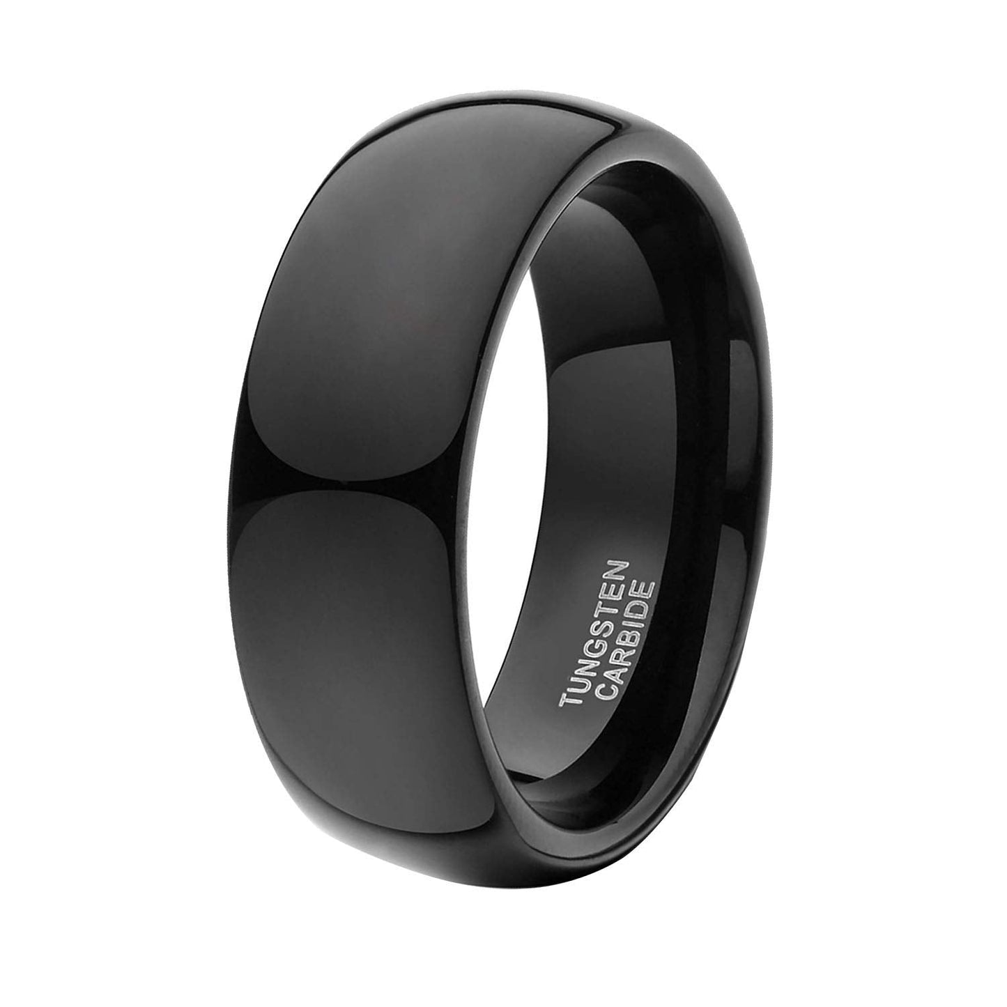 TRUMIUM 8mm Black Ring Band Tungsten Wedding Band for Men Women High Polished Dome Comfort Fit Size 11.5