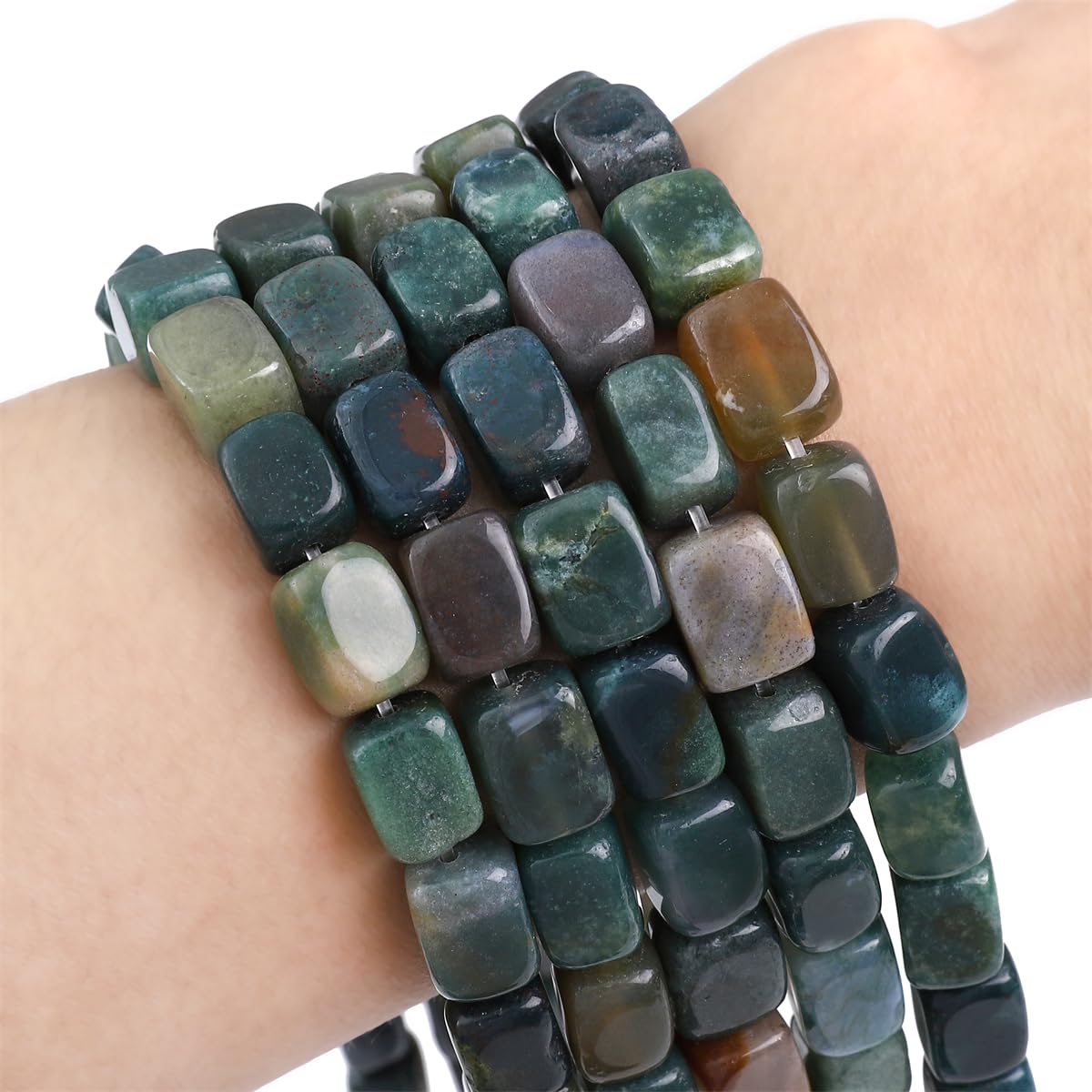 BEADIA Natural Indian Agate Cuboid Stone Loose Semi Gemstone Beads for Jewelry Making 8mmx12mm 38cm/Strand
