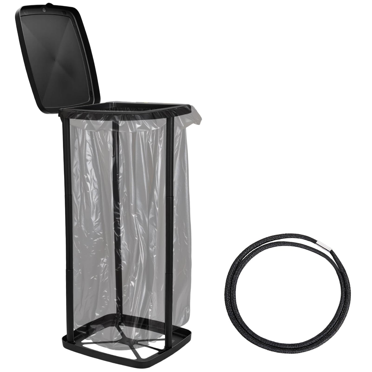 Portable Trash Bag Holder Collapsible Garbage Bin with Lid and Bands