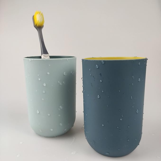 Unbreakable Reusable Drinking Cups Set of 2 Colors, Plastic Toothbrush Cup Tumblers 300 ml/10.5 oz, Dishwasher Safe (Light blue & Navy blue)
