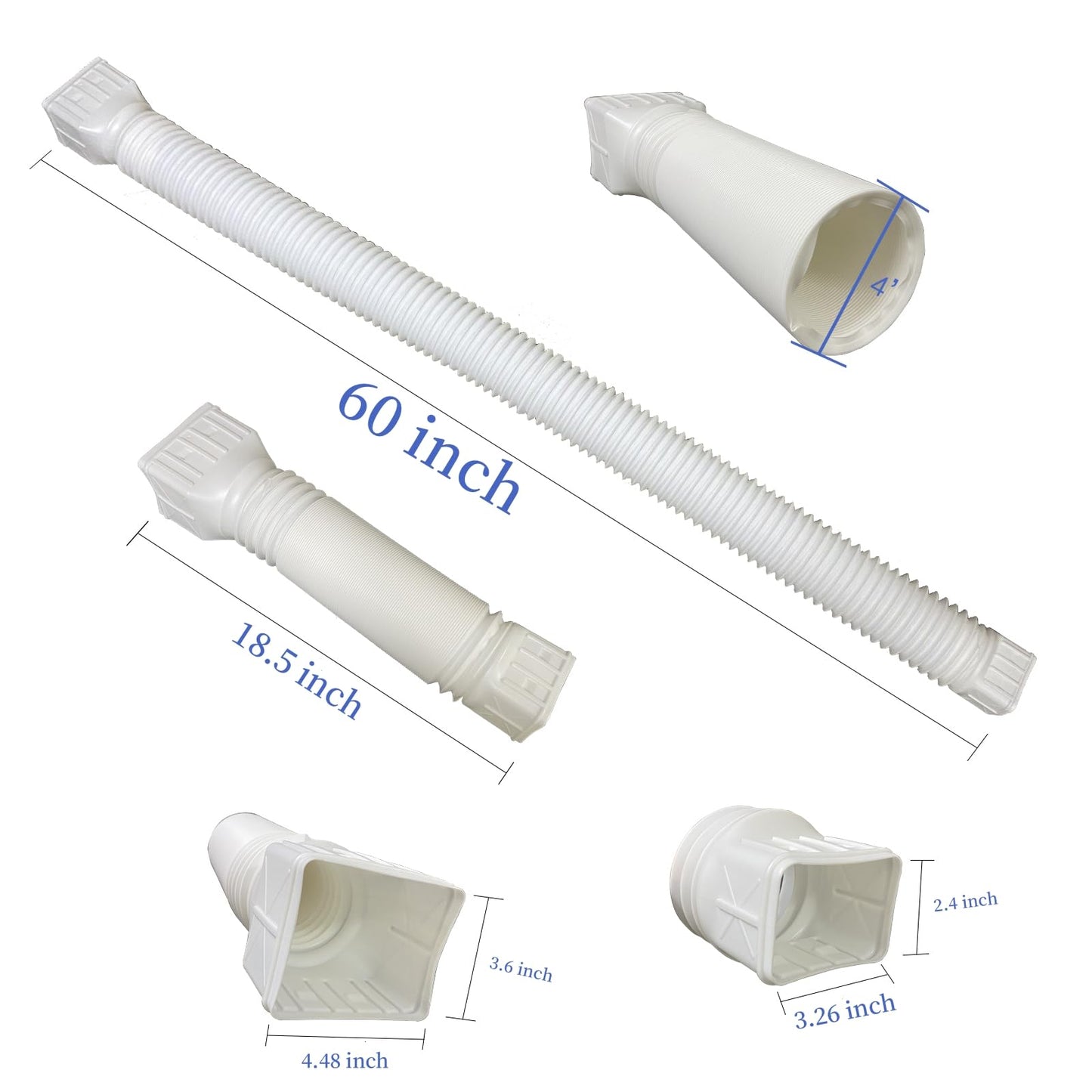 2 Pack Flexible Rain Gutter Downspout Extensions,Drain Downspout Extender,Gutter Extension Flexible,Down Spout Drain Extension Pipes,Extendable from 21 to 60 Inches (White)