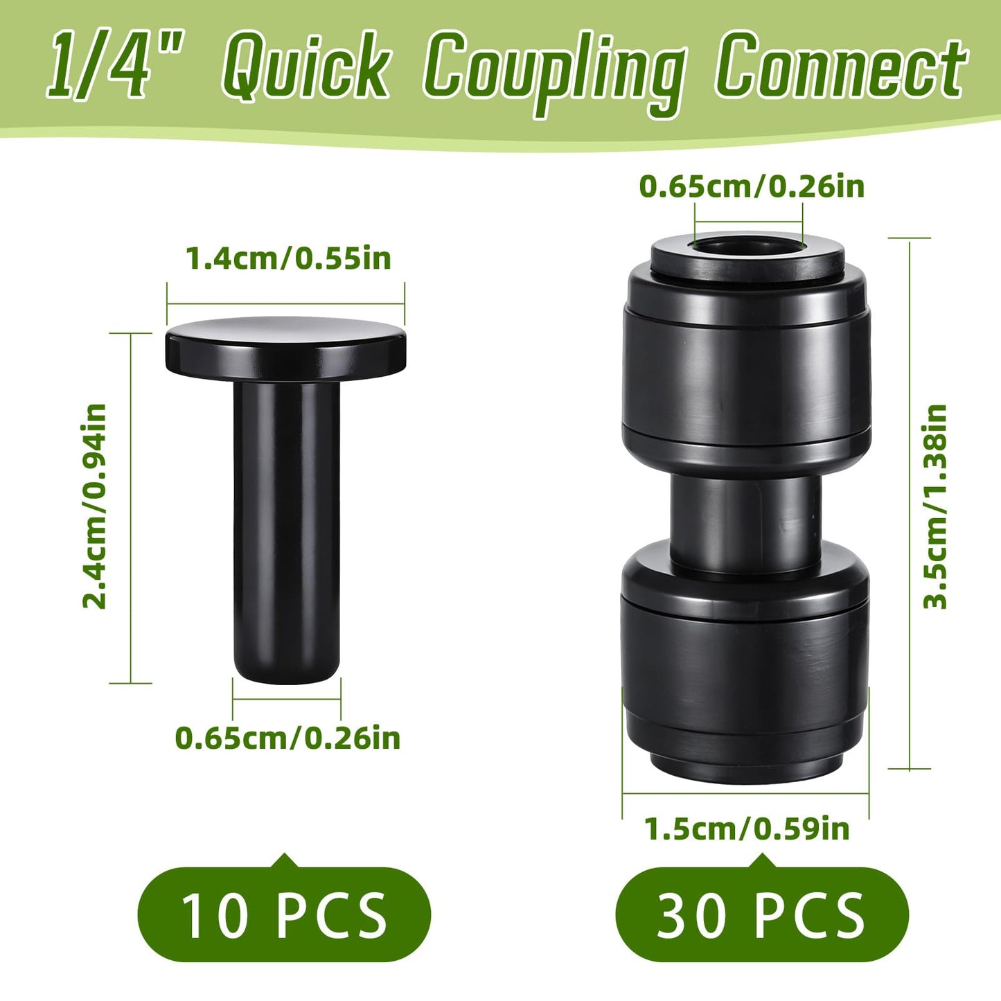 30 PCS Quick Connect 1/4" Drip Irrigation Coupling Fitting,Push-to-Connect Straight Coupler Connectors for 1/4" Irrigation Tubing with 10PCS End Plugs,Hose Connectors for Drip Irrigation System
