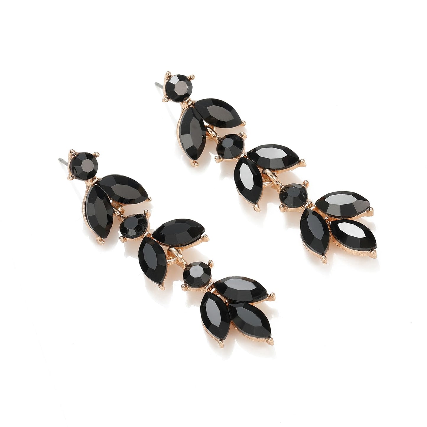 GAOKOXI Black Wedding Rhinestone Dangle Earrings Elegant Bridal Crystal Drop Earrings for Women Bridesmaids Guest Party Prom