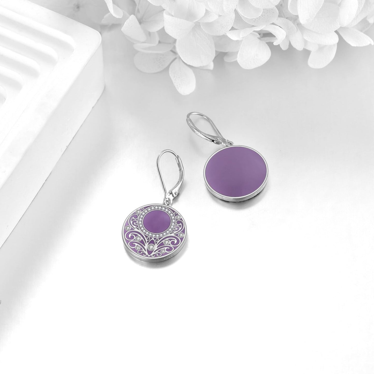 Amethyst Drop Earrings Sterling Silver Filigree Circle Leverback Earrings Jewelry Gifts for Women