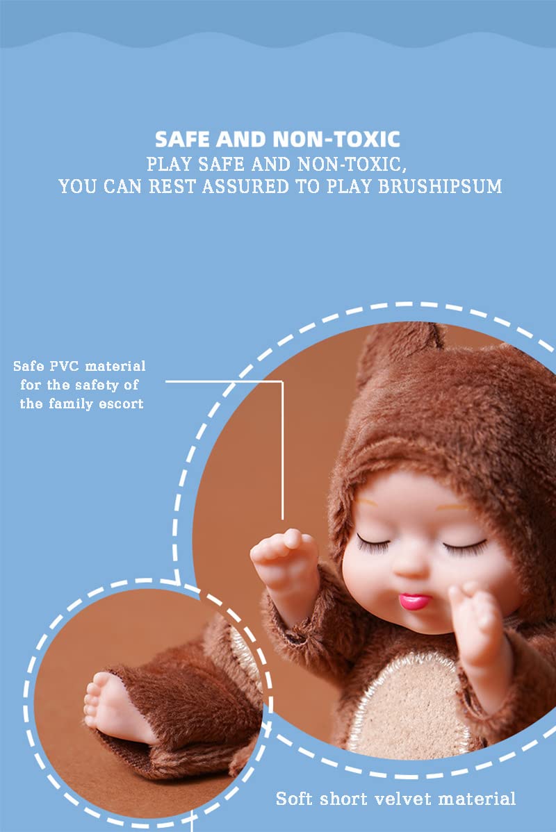 WOPLQA Miniature 3.5 "Recycled Baby Doll, Washable PVC Materialwith, Clothes and hat Toys, 6 pc Baby Doll and 1pc Toy Bottles