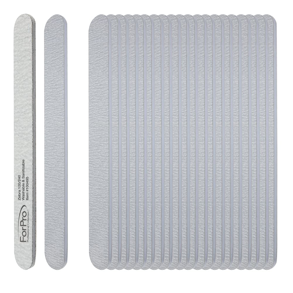 ForPro Zebra Foam Board, 120/240 Grit, Double-Sided Manicure Nail File, 7” L x .75” W 50-Count
