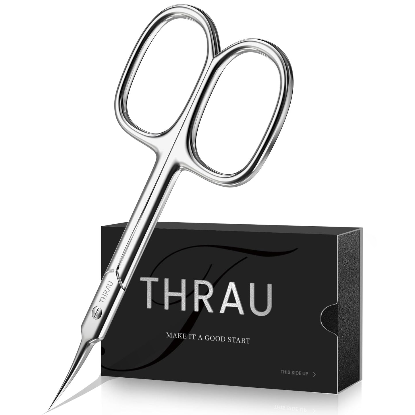 THRAU Cuticle Scissors Extra Fine for Manicure and Pedicure, Curved Blade Nail Scissors, Precise Pointed Tip Grooming Kit for Eyebrow, Eyelash, Trim Nail and Dry Skin, Small Scissors