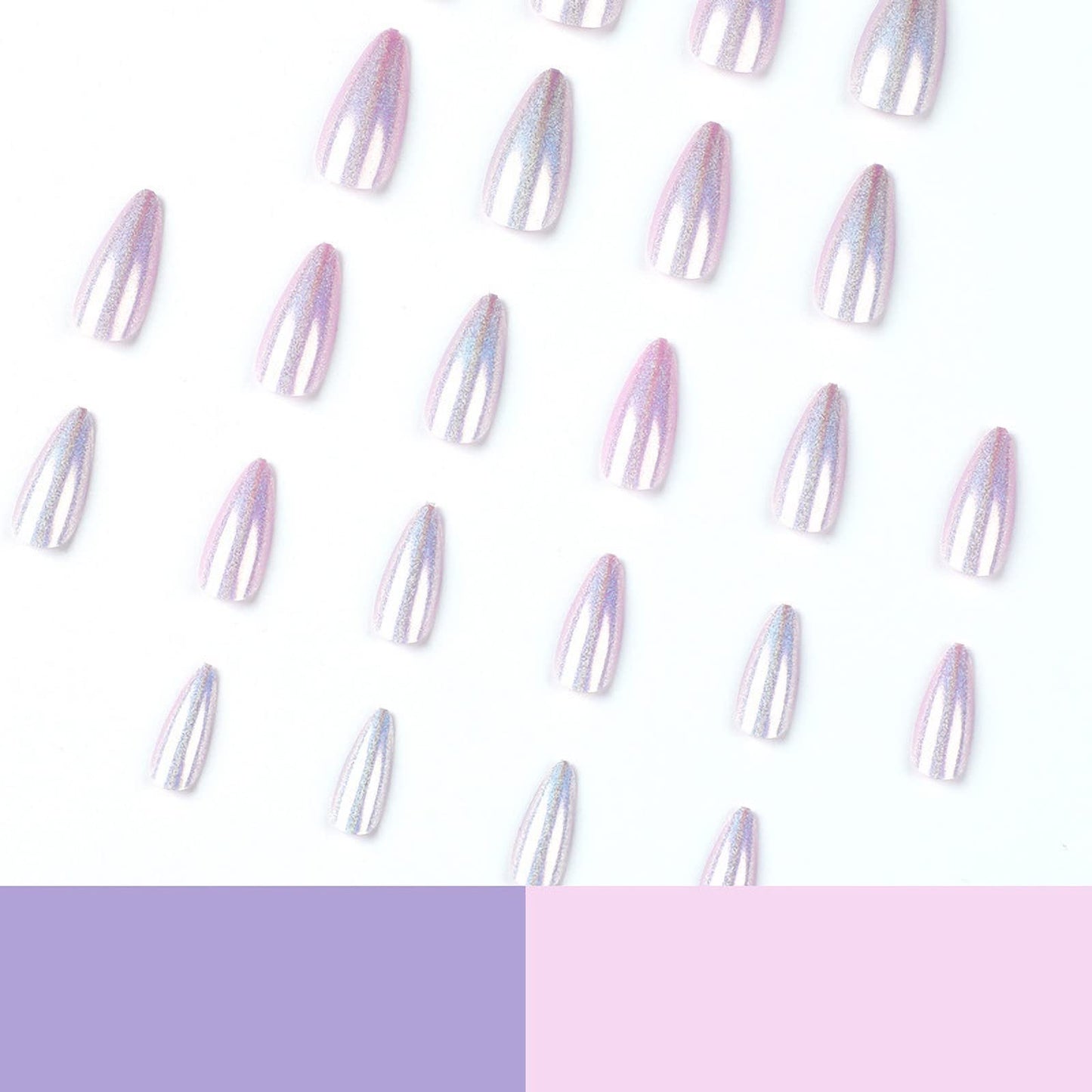 MISUD Press on Nails - Medium Almond Glue on Nails, Acrylic Purple Chrome Design 24 pcs