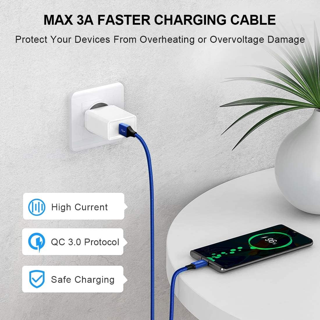 Long USB C Cable [12ft, 2-Pack], etguuds Fast Charging USB A to Type C Charger Cable Braided for Samsung Galaxy S22 S21 S20 Ultra 5G S10 S10E S9 Note 20 10 9, A10e A20 A33 A32 A50 A70, LG, Moto, Pixel