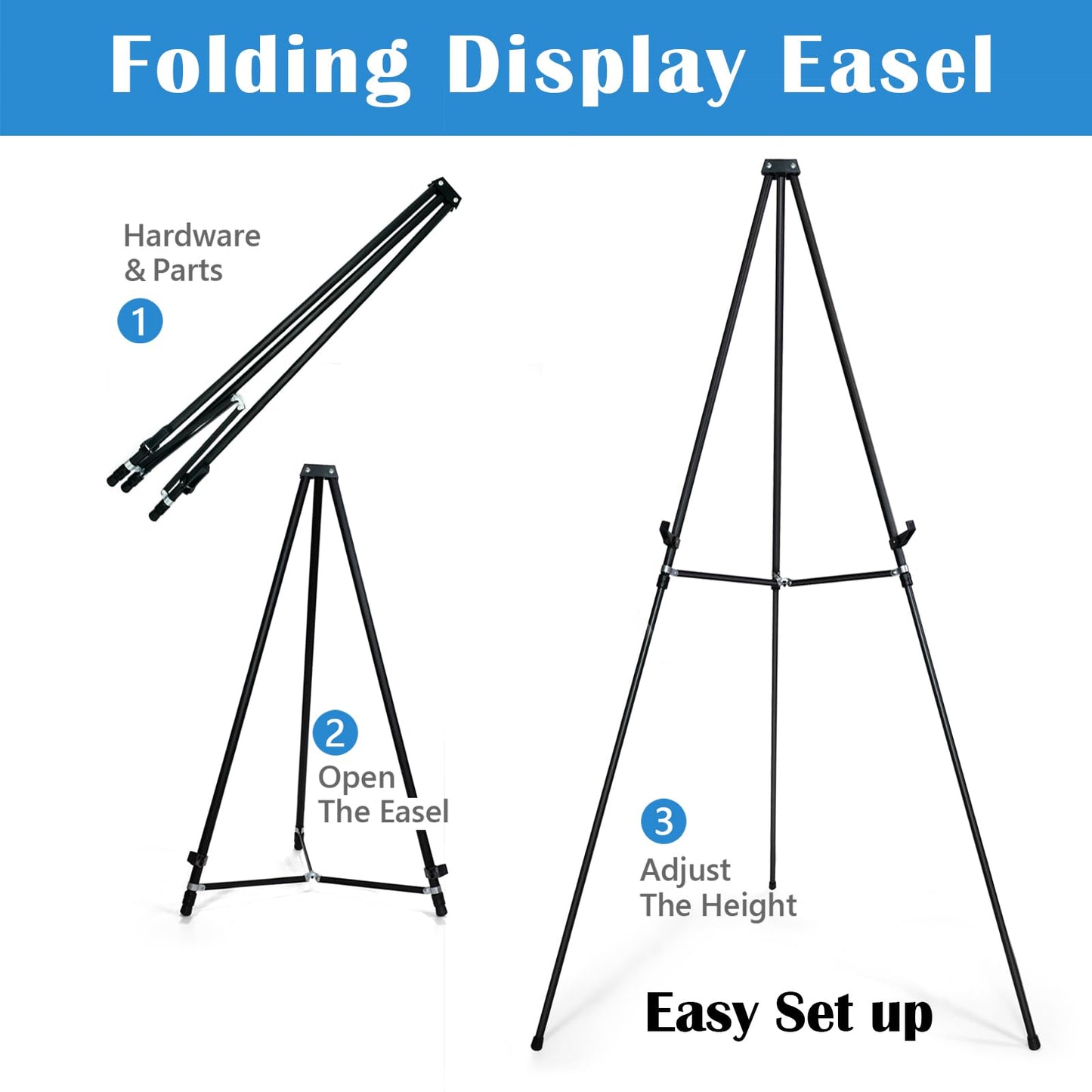 Falling in Art 70" Adjustable Aluminum Display Easel Stand, Versatile Tripod Easel for Artistic Presentations Stand, Lightweight and Sturdy for Art Shows, Exhibitions, and Studios, Holds 20 lbs