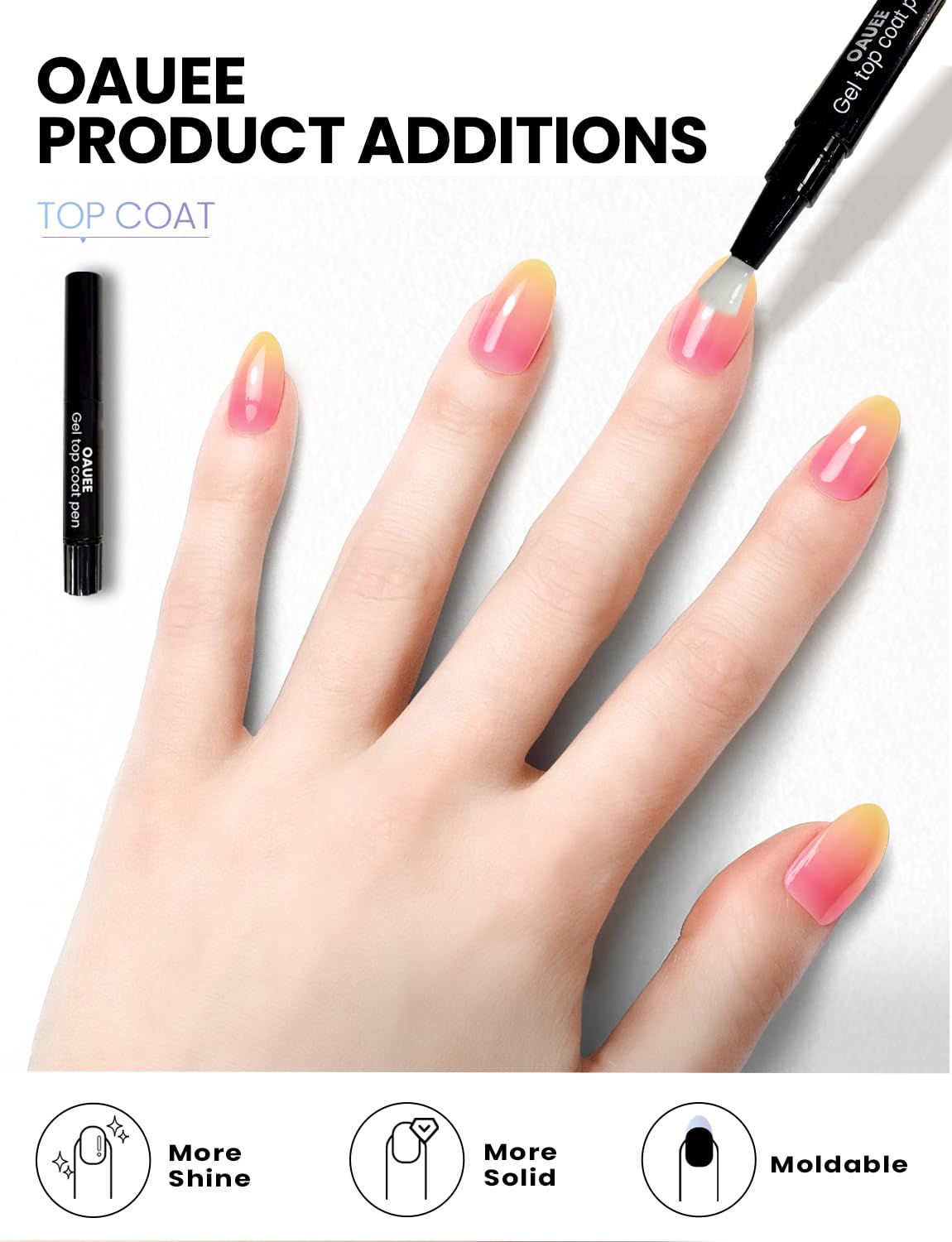 Oauee Semi Cured Gel Nail Strips | Built-In Gel Top Coat | UV Light Required | Salon Quality, Easy Application And Removal (Peach Hush）