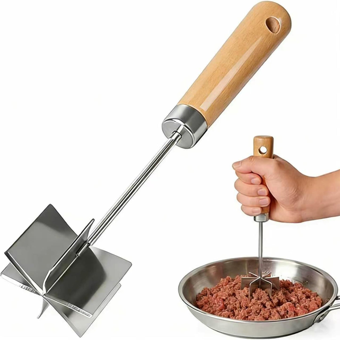 304 Stainless Steel Meat Chopper Meat Masher, 6 Curved Blades 10.5 Inch Ground Beef Chopper Tool, Hamburger Smasher, Potato Masher Durable Multi-Purpose Kitchen Tool