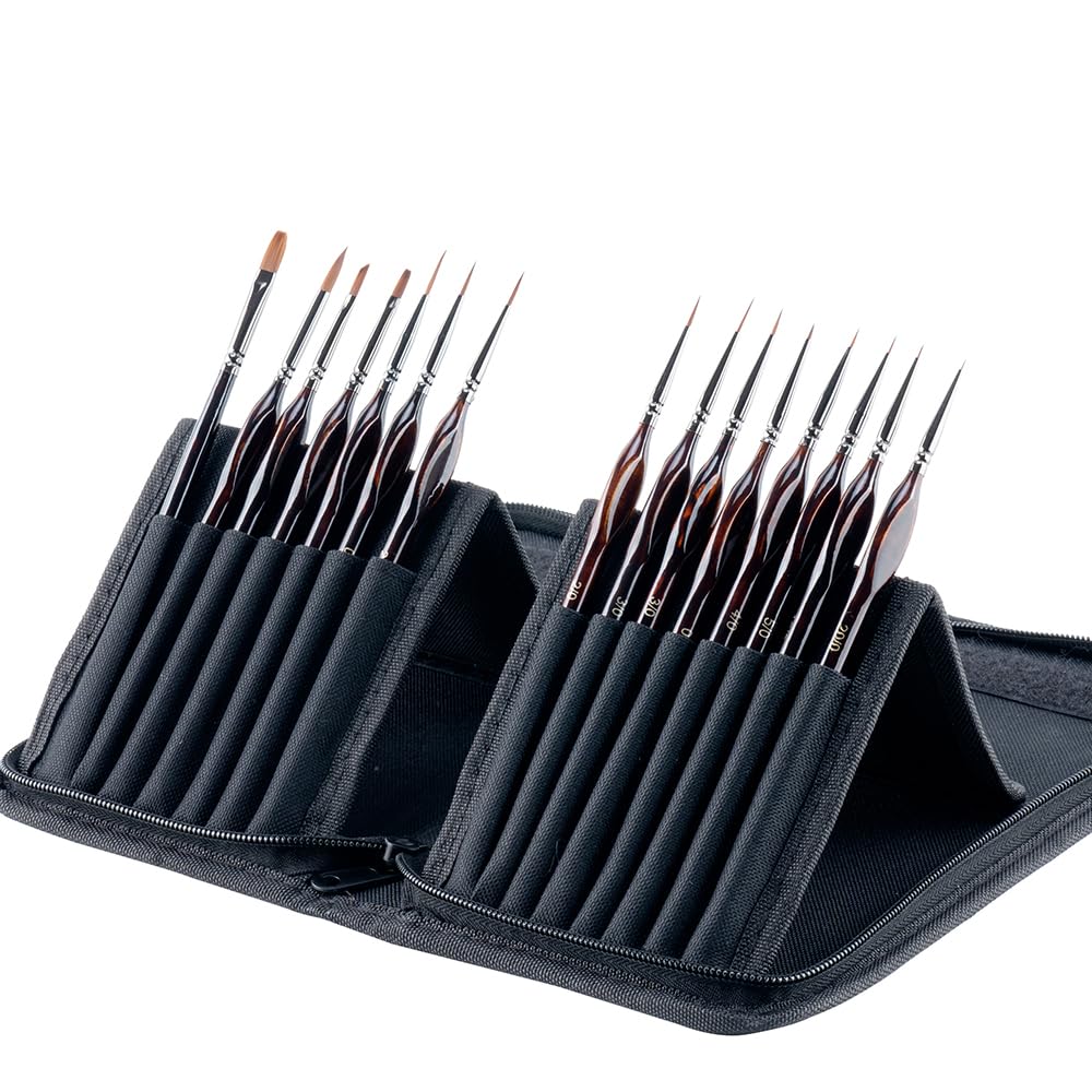 Transon 15Pcs Extra Fine Detail Paint Brushes with Brush Storage Organizer for Model Miniature Painting and Acrylic Watercolor Gouache Painting