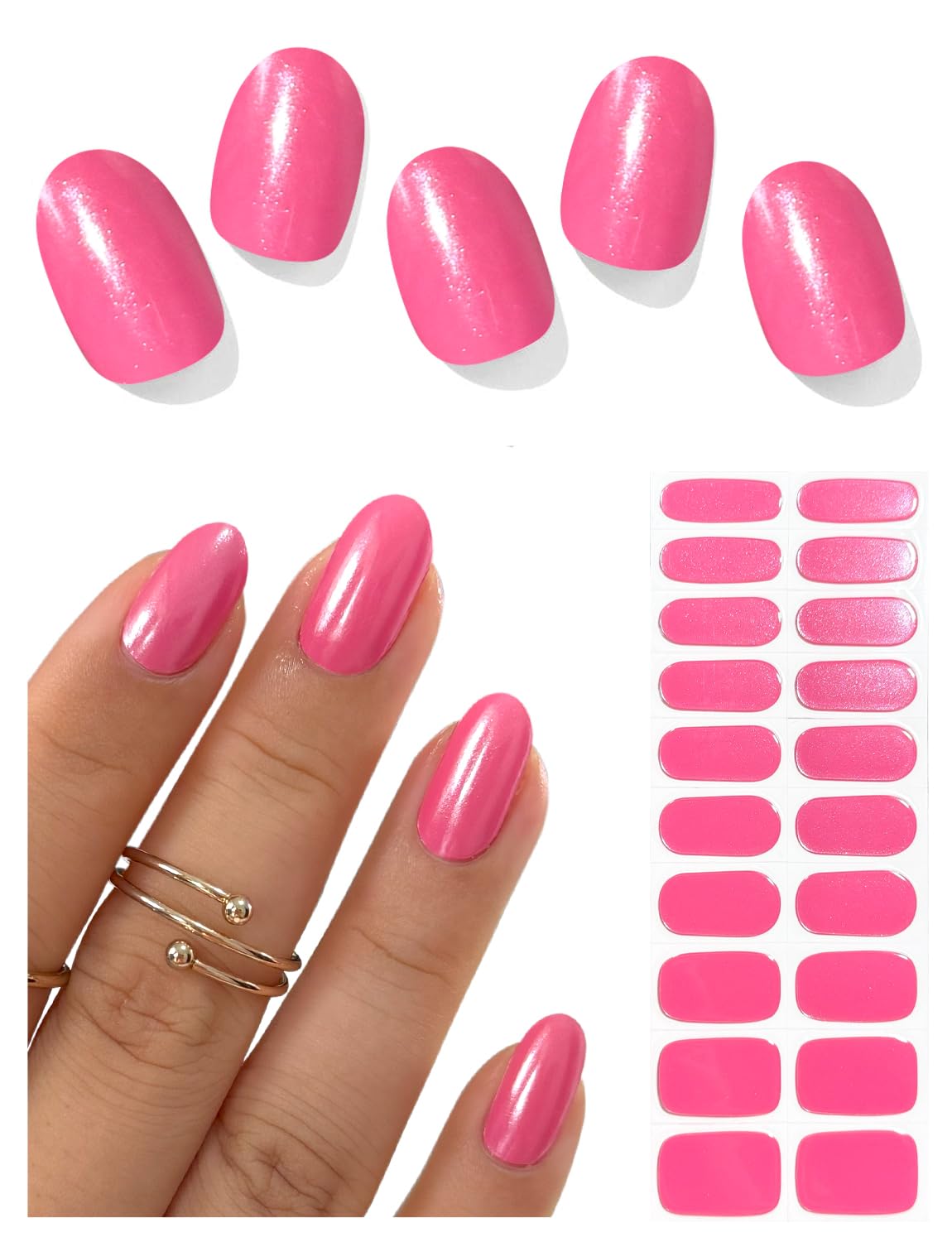 AutyaMee Semi Cured Gel Nail Strips (Chrome Magenta), Hot Pink, 20 Pcs Gel Nail Wraps, Stickers, UV Light Required, Long Lasting