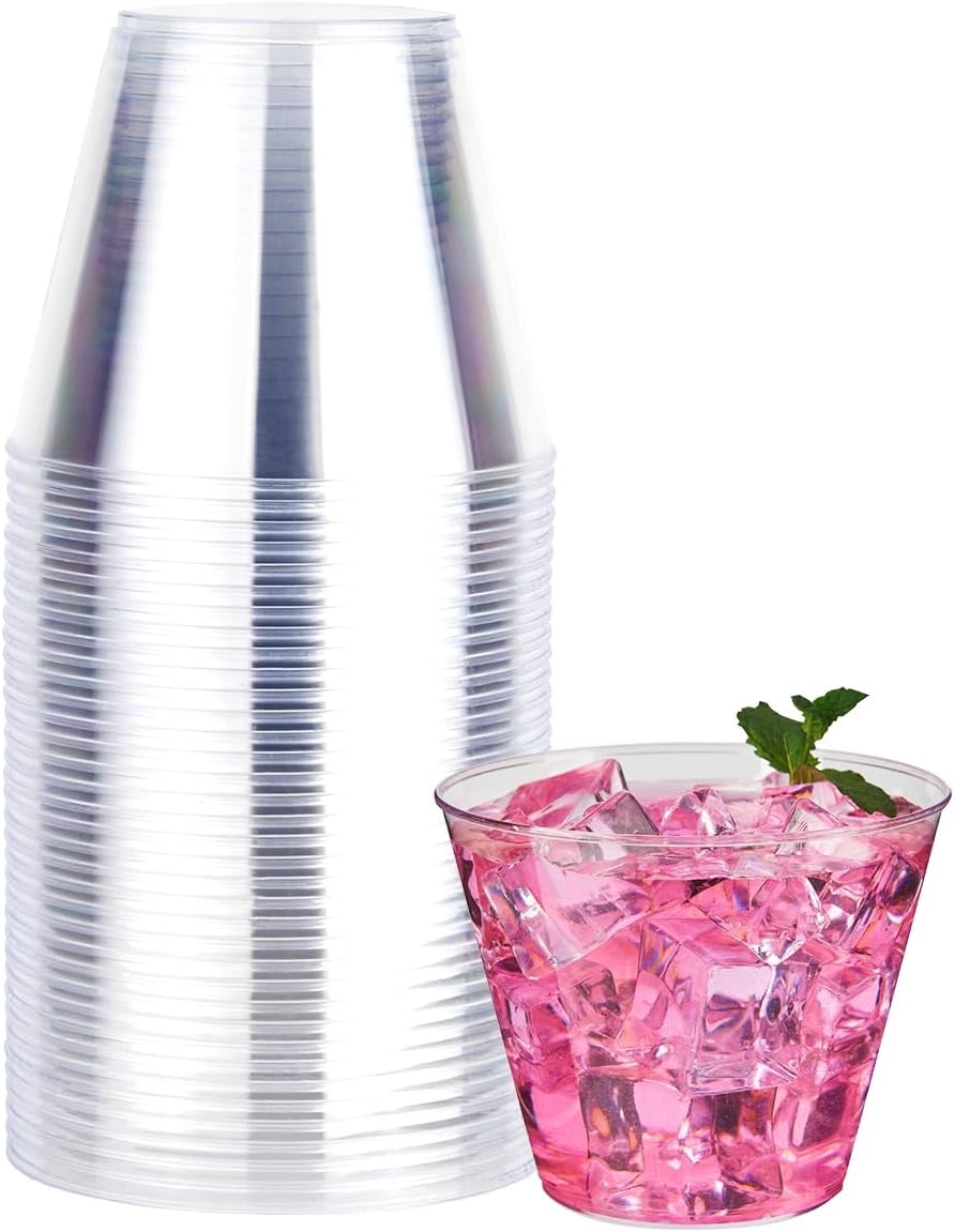 RACETOP 9 oz 50 packs Clear Disposable Plastic Cups, Durable Plastic Cups Tumblers, Perfect for Parties, Wedding and Festival Events