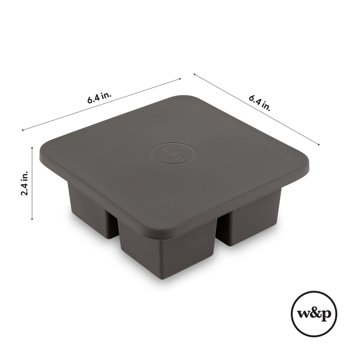 W&P Peak Silicone Extra Large Cube Ice Tray w/ Protective Lid | Charcoal | Easy to Remove Ice Cubes | Food Grade Premium Silicone | Dishwasher Safe, BPA Free