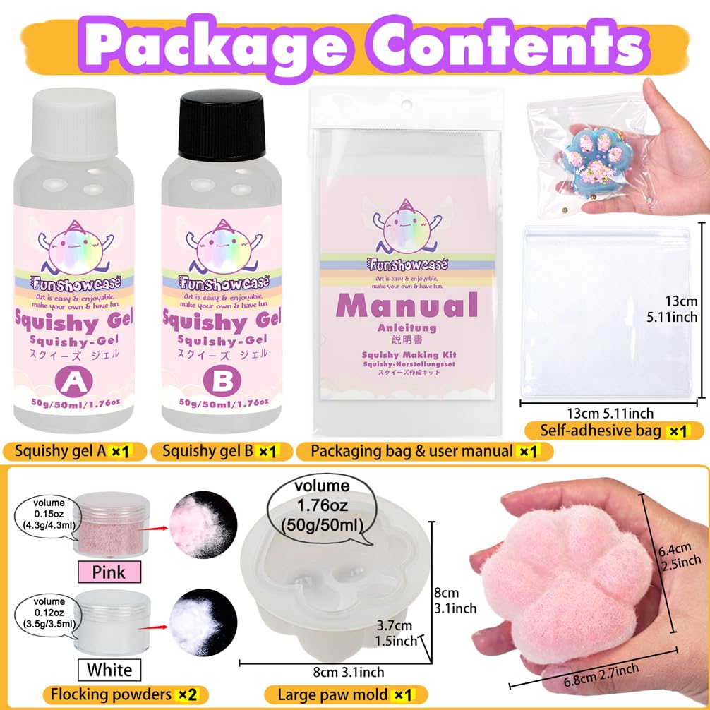 DIY Squishy Making Kit – 3 Molds for Hamster, Paw, & Animals, Complete Silicone Gel, Pigments & Crafting Tools for Keychains, Cake Toppers, and More