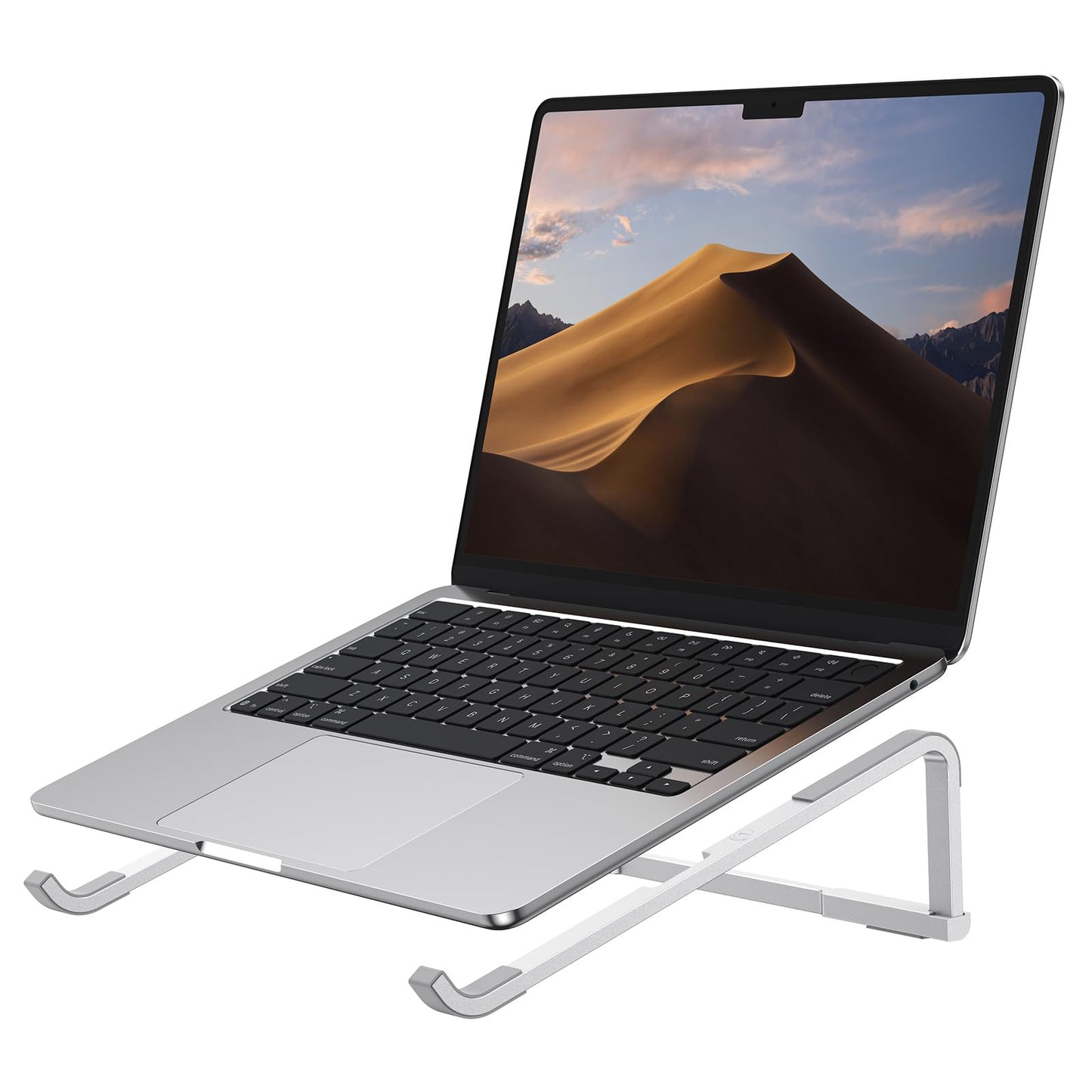 OMOTON Portable Laptop Stand for Desk, Foldable Aluminum Laptop Riser, Ergonomic Computer Stand Compatible with for MacBook Pro/Air, Dell, HP, Lenovo, 10-17.3'' (Silver)
