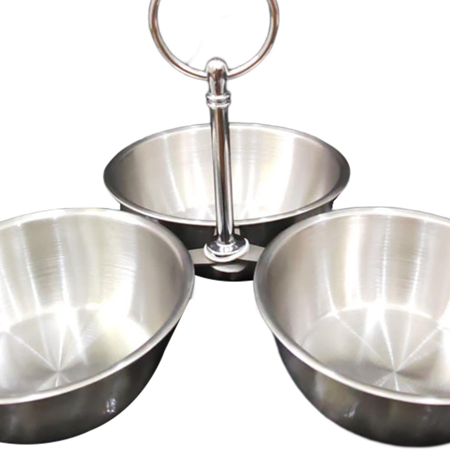 YWJLQH Snack Serving Bowl, 3 Compartment Stainless Steel Snack Stand with Bowls, Divided Serving Tray for Candy Dessert Snacks, Silver
