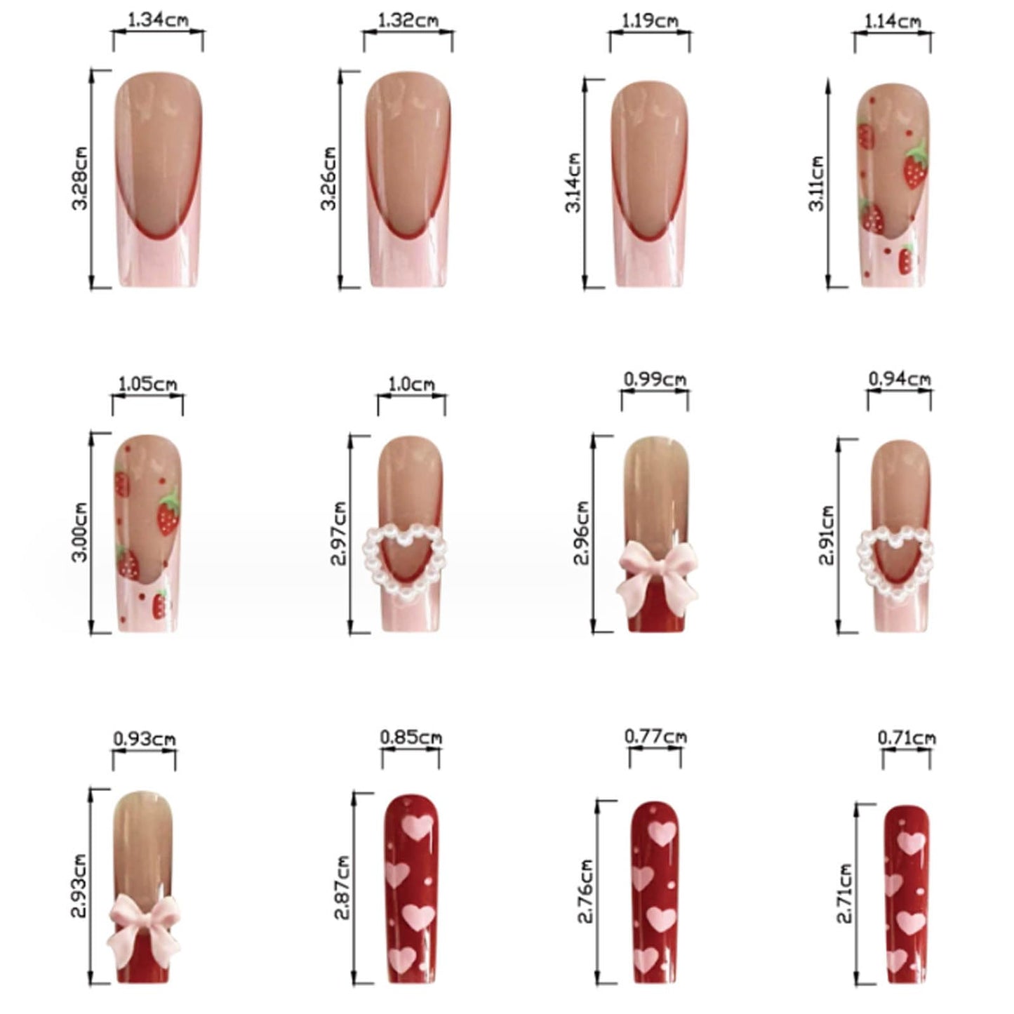 Hkanlre Pink Heart Press on Nails Coffin Long Fake Nails Tips Full Cover Square False Nails for Women and Girls 24PCS
