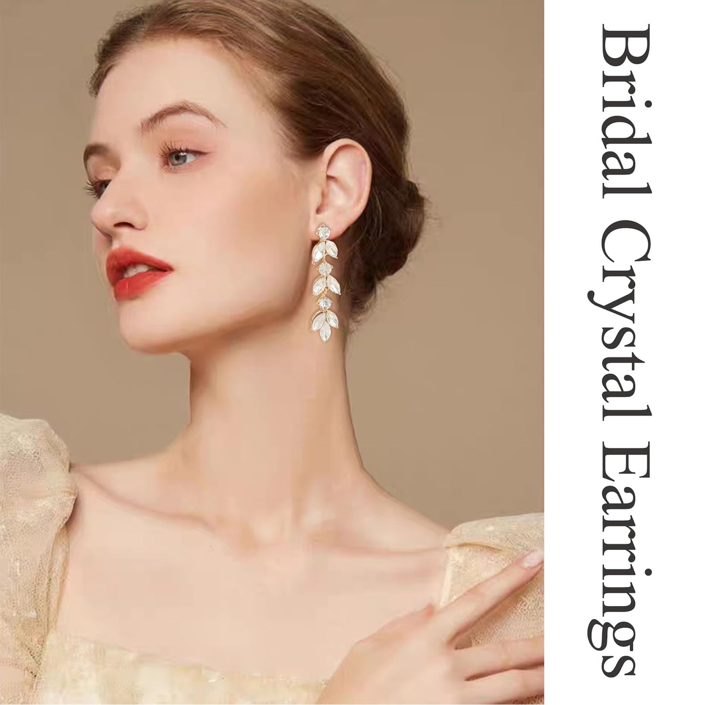 GAOKOXI Gold Wedding Rhinestone Dangle Earrings Elegant Bridal Crystal Drop Earrings for Women Bridesmaids Guest Party Prom