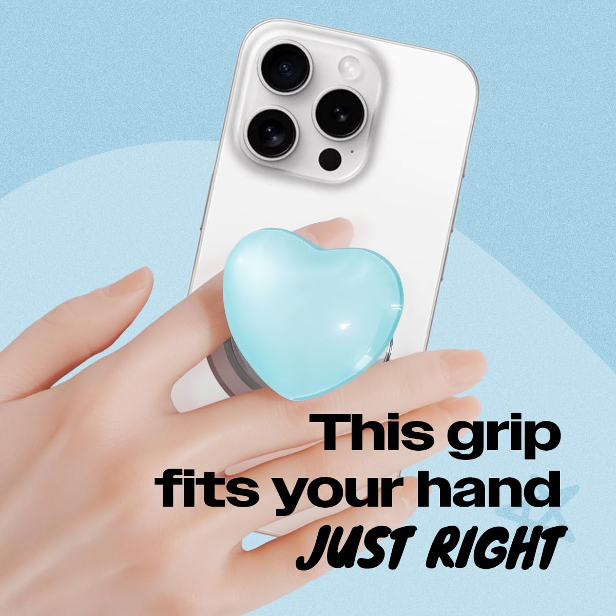 OnTheGrip Compatible with Magsafe Magnetic Cute Glass Heart Design Collapsible Mobile Phone Grip Stand Holder for Smartphone Tablet Cell Phone Accessory (Blue)