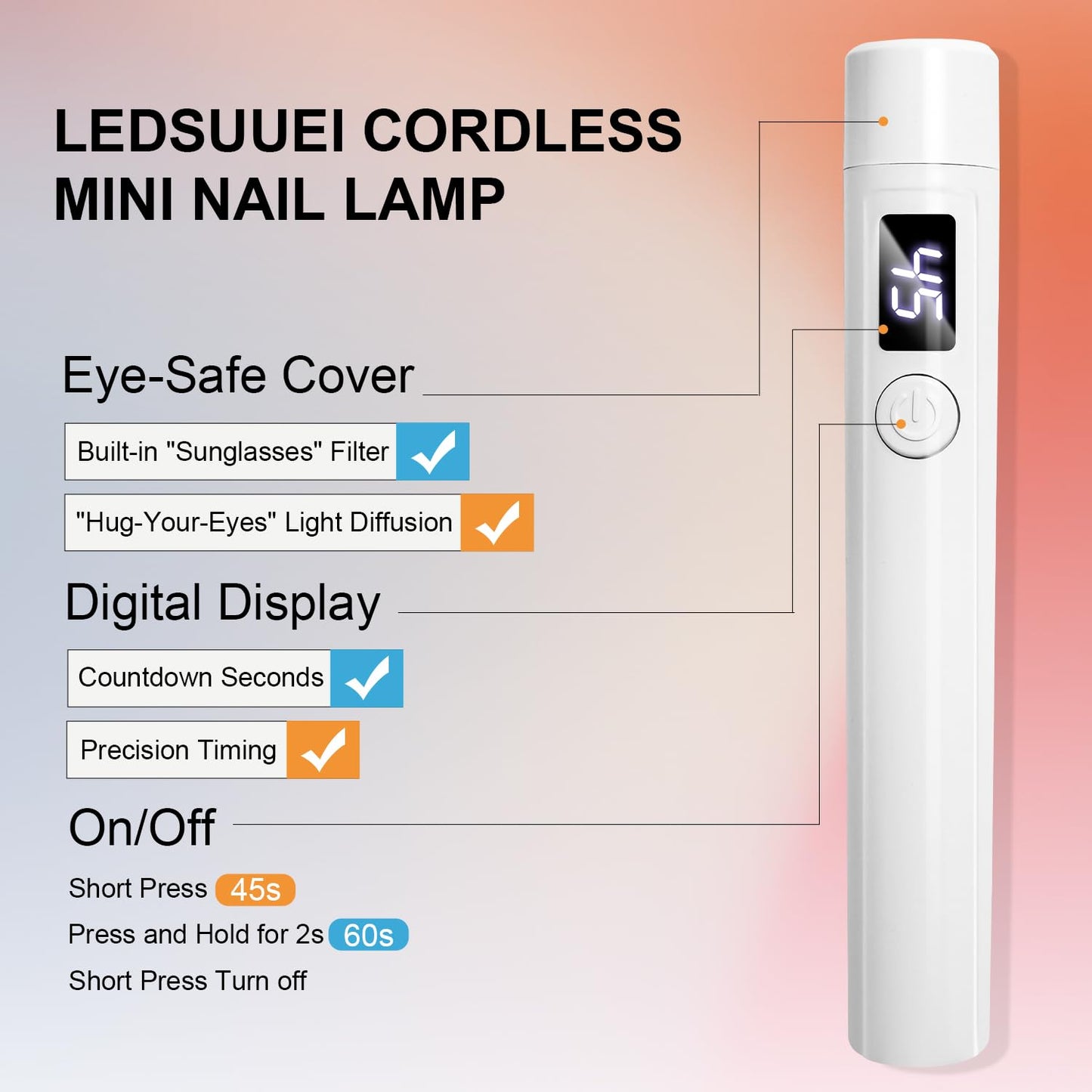 LEDSUUEI Cordless Mini Nail Lamp [Long-Lasting Battery] Portable Handheld UV Light for Gel Nails Rechargeable with Stand & LCD Screen, Fast Flash Cure LED Nail Dryer for Polish,Nail Strips Home Travel