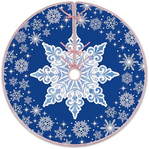 Blue Snowflake Christmas Tree Skirt 36 Inch, Blue Christmas Decorations, Winter Snowflake Xmas Tree Skirt for Home Xmas Party Winter Holiday Decor