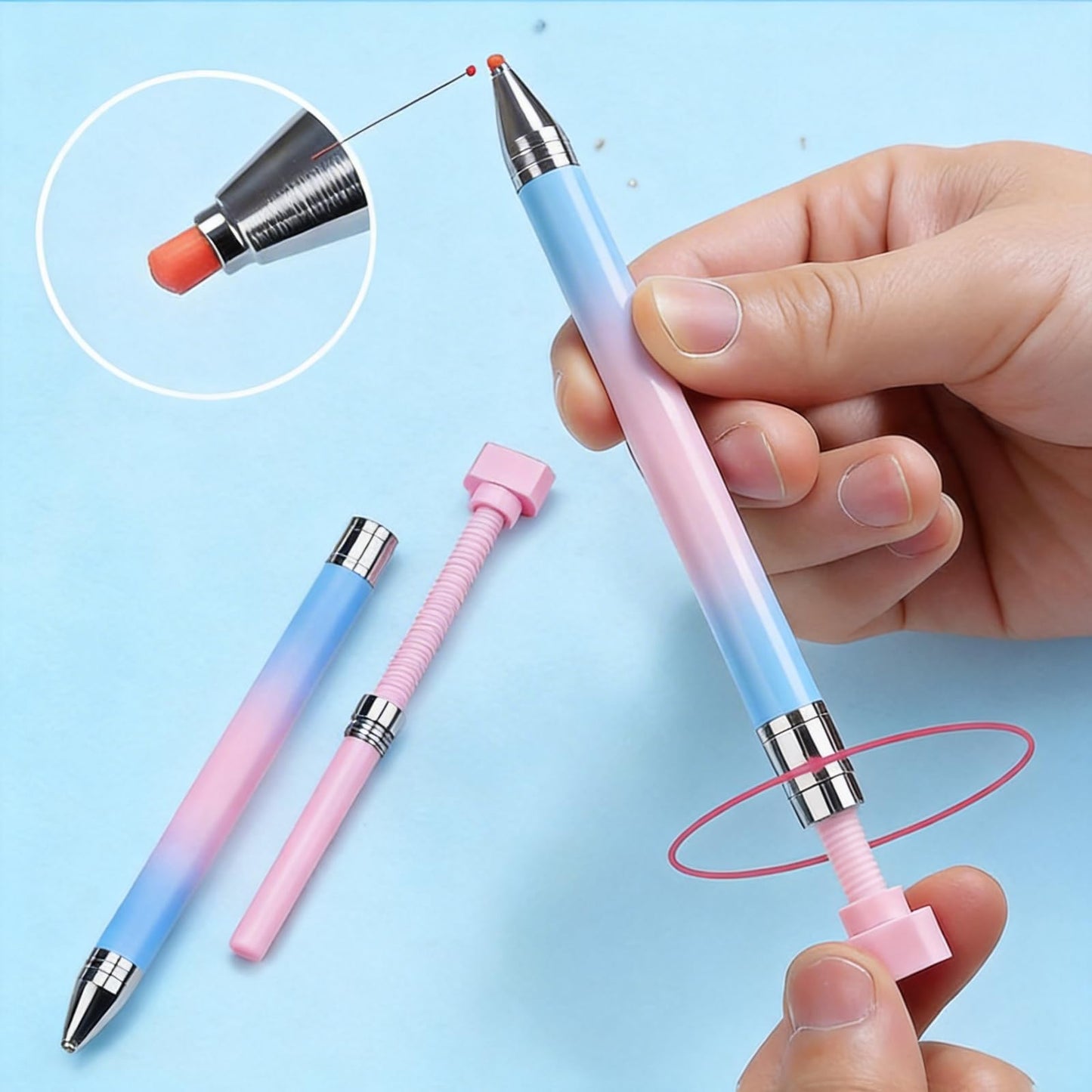 YECIRALA 22pcs Refillable Diamond Art Pens Kit, 1 Pcs Refillable Wax Pen With 21 Pcs Replacement Wax, Rotating Wax Point Drill Pen For Nail Art, Diamond Art Accessories And Tools (Blue Pink Gradient)