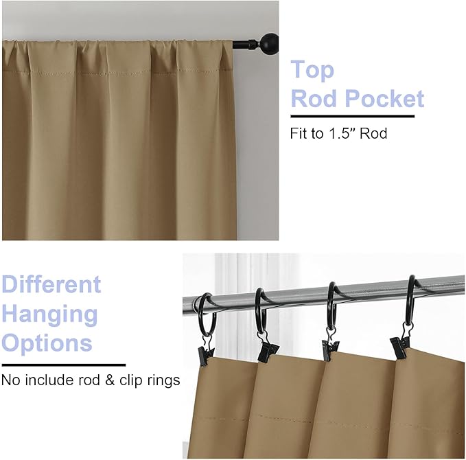 Simplebrand Ava Taupe Blackout Curtains for Bedroom 90 Inches Long 2 Panels Set, Solid Privacy Energy Saving Living Room Window Treatment Curtains Blackout Drapes, W40 x L90 Inch, Taupe