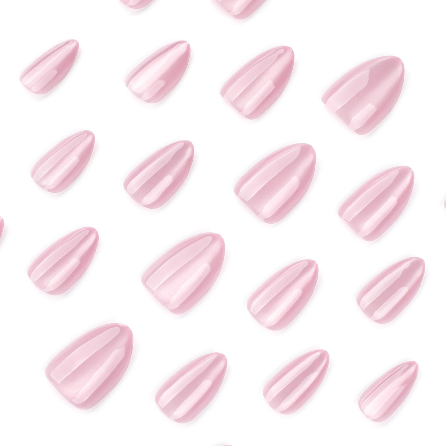 CTTHNBD Press on Nails Almond - Medium, Pink Fake Nails with Shiny Design - Glossy Full Cover Stick on False Nails - for Women 24 Pcs