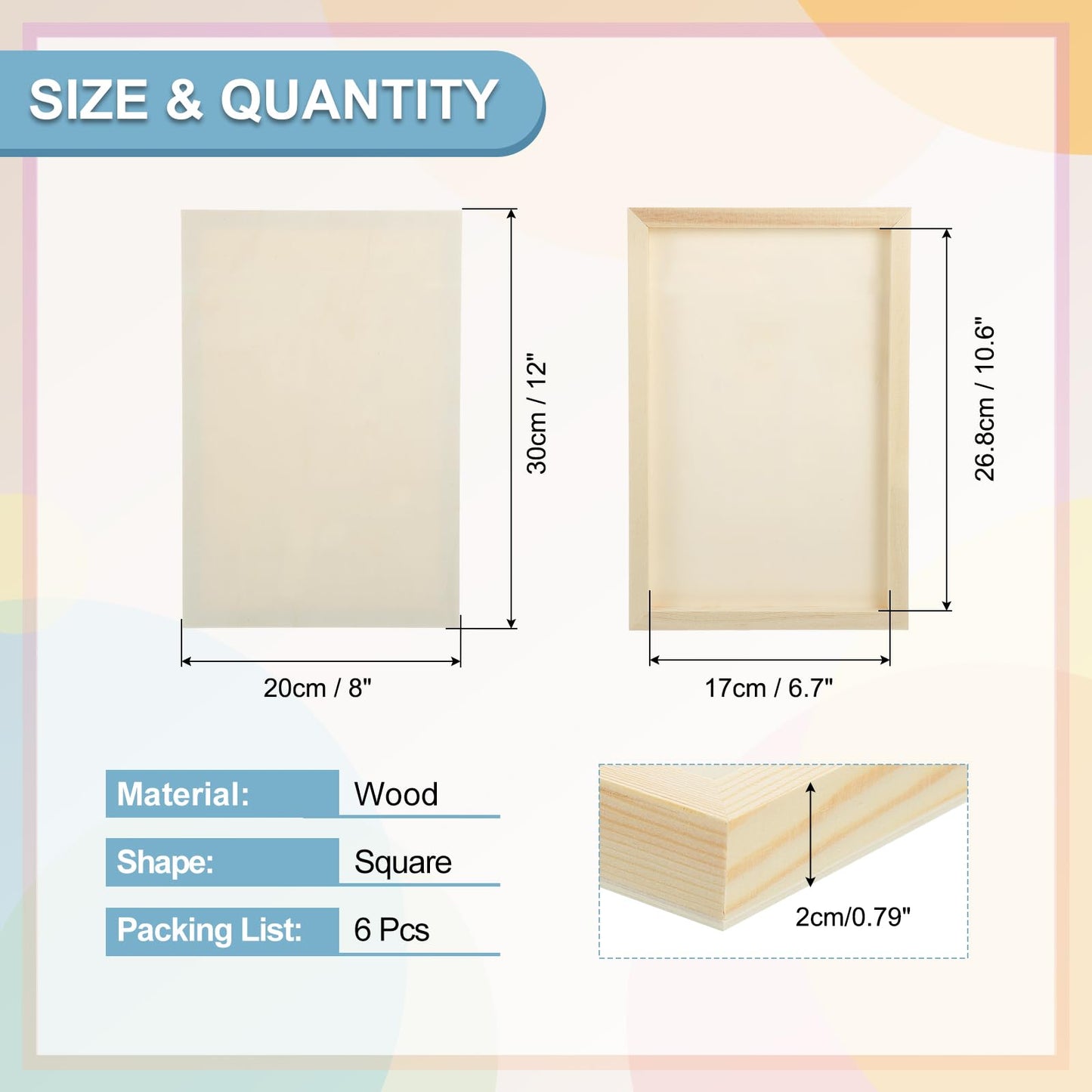 MECCANIXITY 2 Pack Wood Canvas Boards, 8x12 Inch Art Canvases Square Unfinished Wood Panel for Painting, Crafts, DIY Projects, Pouring Art