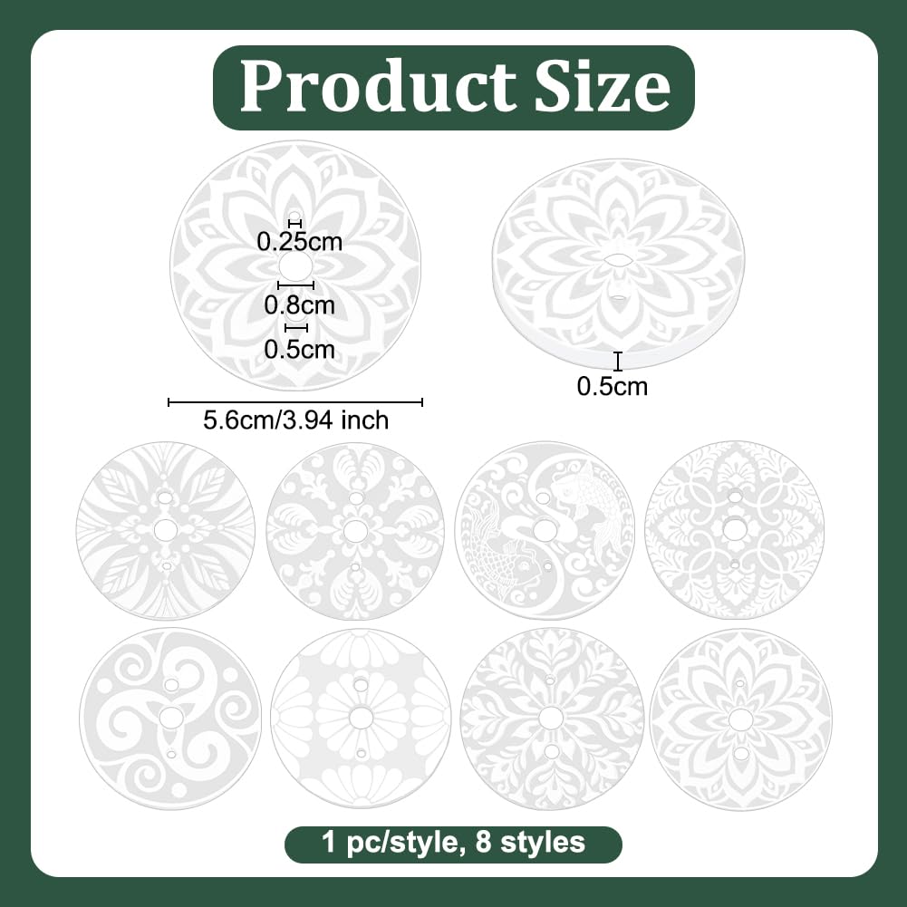 BENECREAT 8PCS Acrylic Spinning Control Tool, 2.2inch Flat Round Whorl Drop Spindle Kit Diz for Roving Felting, Crochet and General Crafts, Hole: 5mm and 2.5mm and 8mm