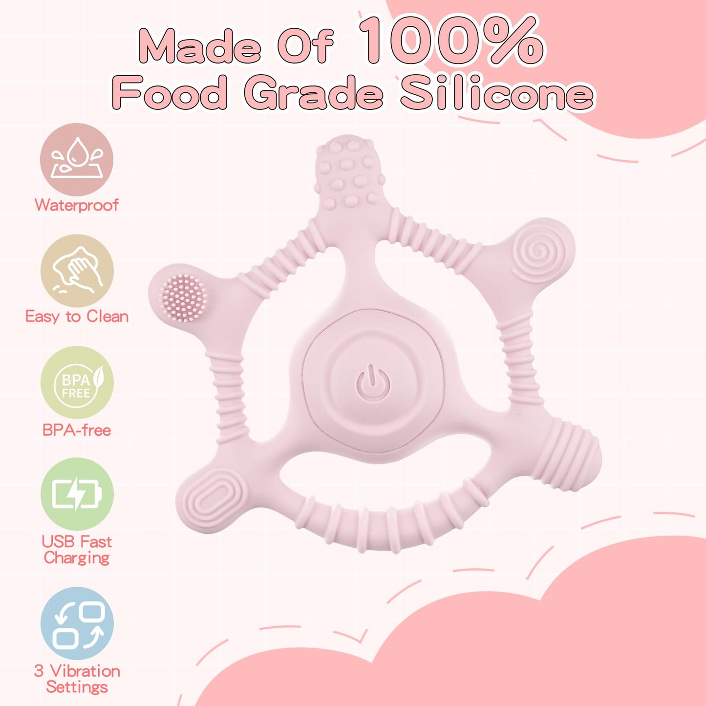 Sensory Chew Necklaces Vibrating teether for Kids - Chewelry Chew Toys for Autism, ADHD & Sensory Needs, BPA-Free Teething Relief & Anxiety Fidget (Pink)