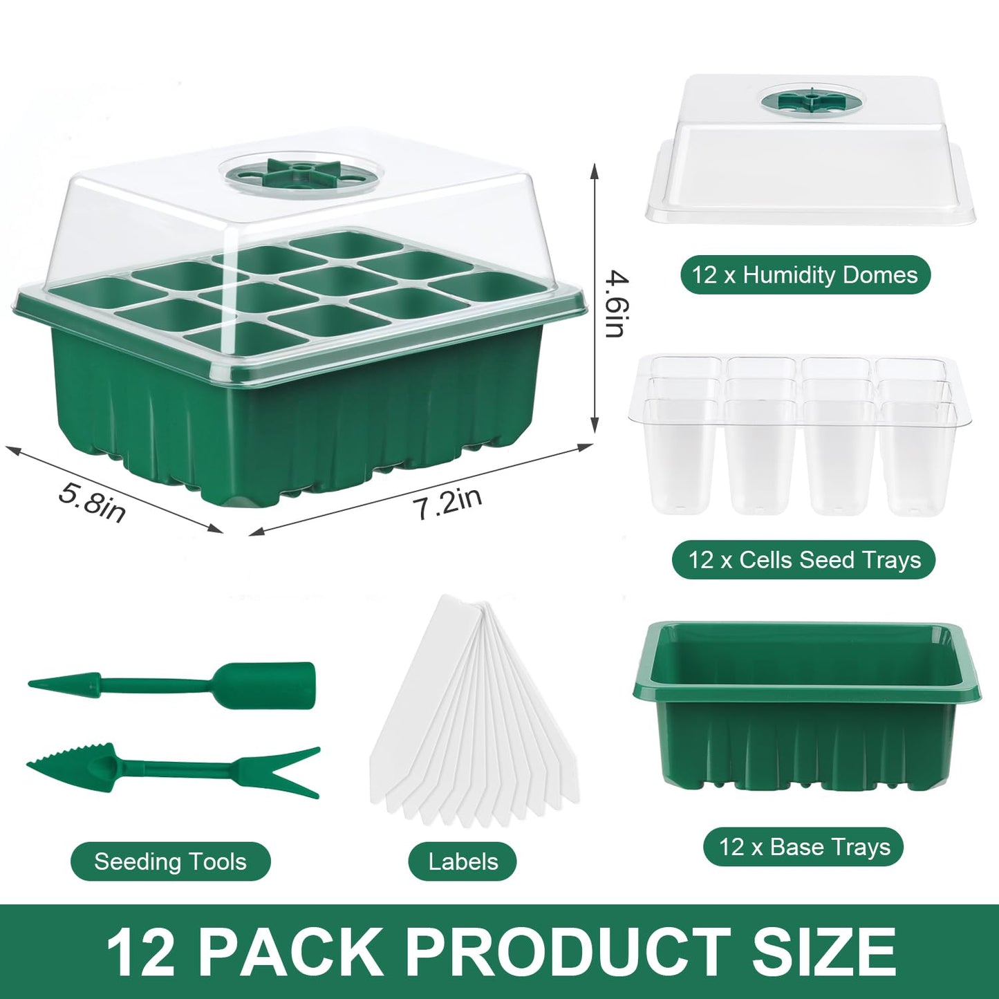 DJGINRO 12 Pack Seed Starter Tray Seed Starter Kit (144 Cells Total Tray) with Humidity Adjustable Dome, for Seeds Growing Starting Plant Germination Trays, Mini Green House Germination Trays.