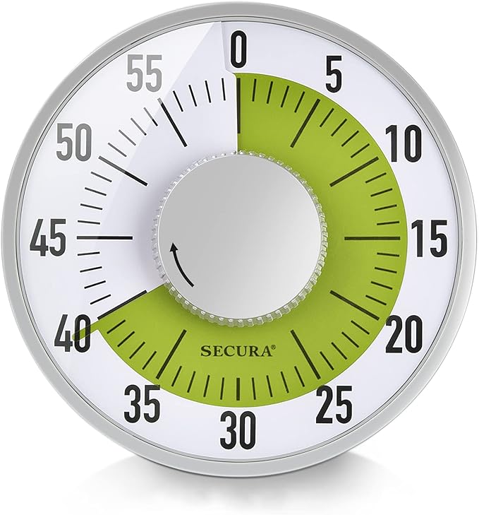 Secura 60-Minute Visual Timer 6-Inch Mechanical Countdown Timers for Teaching, Meeting, Cooking, Working - Timer for Kids with Magnetic Backing, Foldable Legs, Hanging Hole (Green)