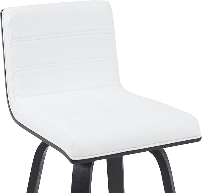 Vienna Modern Swivel Bar Height Stool with Snow White Faux Leather Seat and Black Brushed Wood Frame Set of 2