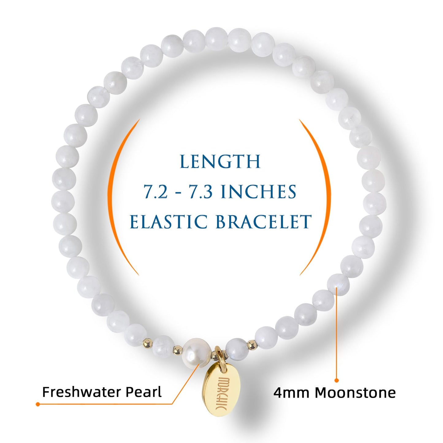 Morchic 4mm Natural Moonstone Gemstone Beads Stretch Bracelet for Women, With Freshwater Pearls, Energy Gem Birthday Gift for Her 7.2”