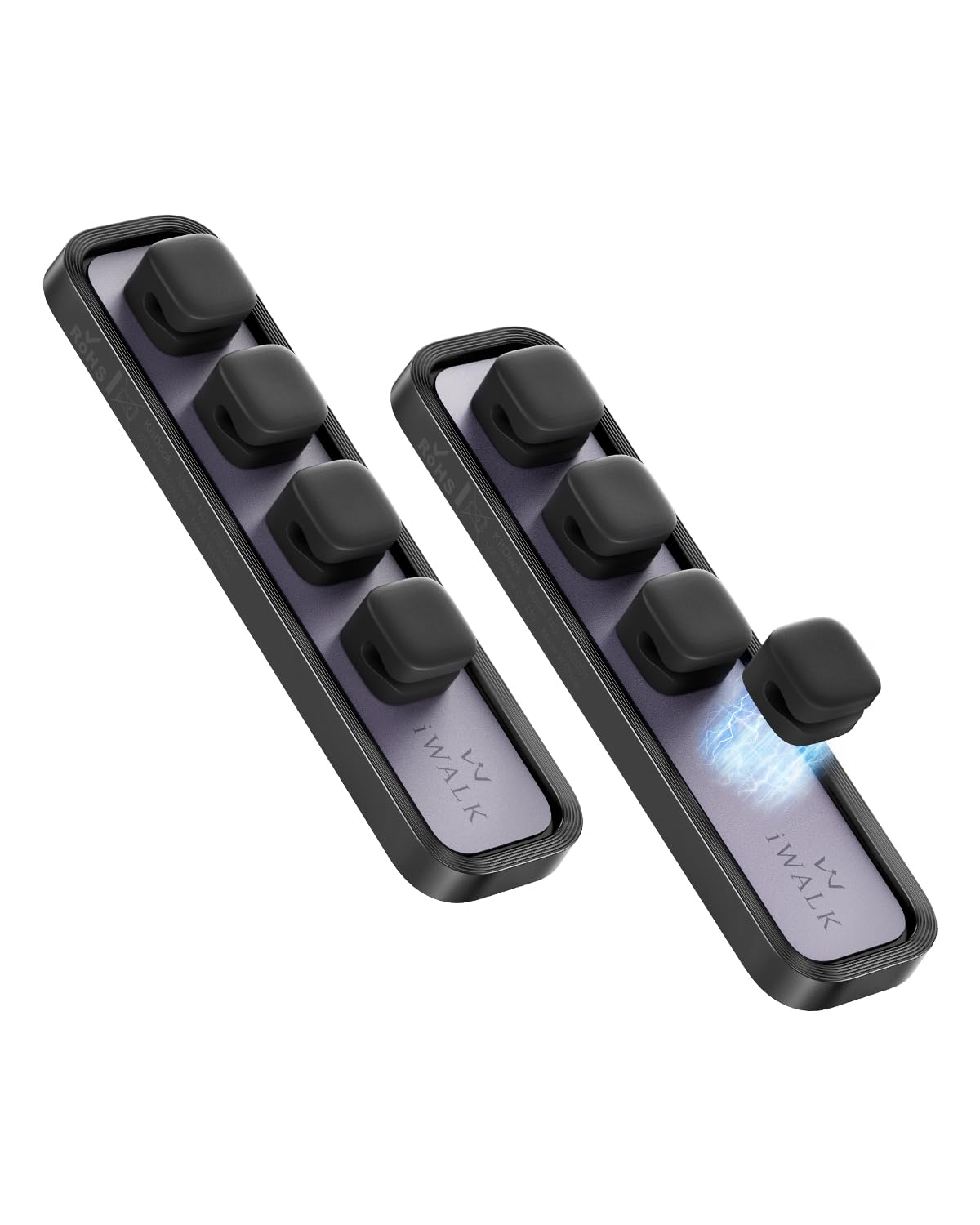 iWALK Magnetic Cable Holder,Reusable Adhesive Desktop Cord Organizer for 2-6mm Cables,4 Clips for Lightning & USB C/Micro Cables,Sticks to Wood,Glass,Metal, Marble,2-Pack,Black