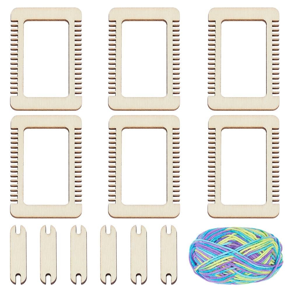 WEBEEDY 13 Pcs Mini Wood Weaving Loom Kit Small Wooden Weaving Loom Tool with 6 Looms,6 Shuttles & 50g Yarn for Adults Beginners,Wood Tools for DIY Tapestries Knitting Projects Activity